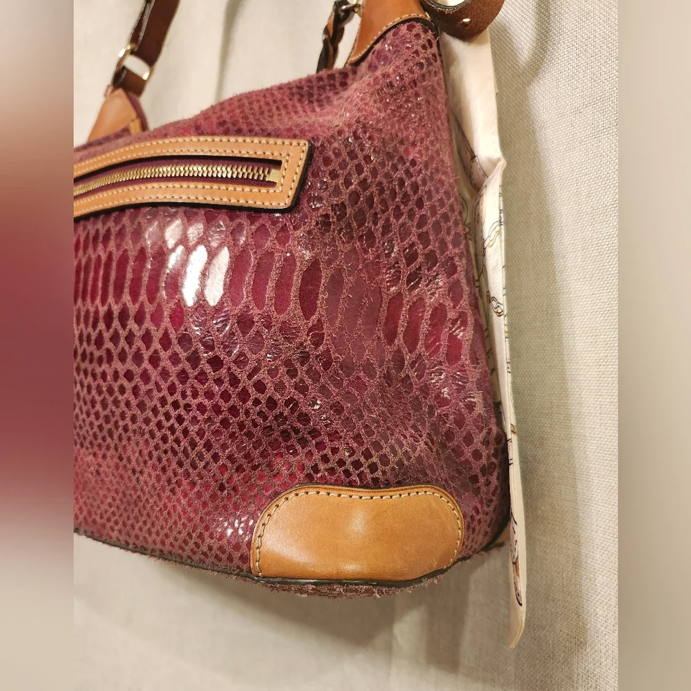 Dooney And Bourke Bordeaux, Snakeskin Embossed Leather Hobo Bag-  GUC 14×13 - Picture 11 of 16